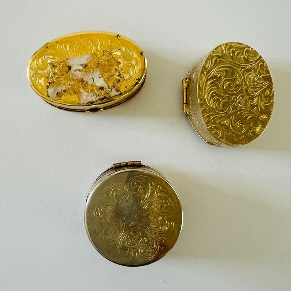 Vintage Antique French Small Round Oval Trinket Jewelry Pill Box - Set of 3 - Picture 3 of 3
